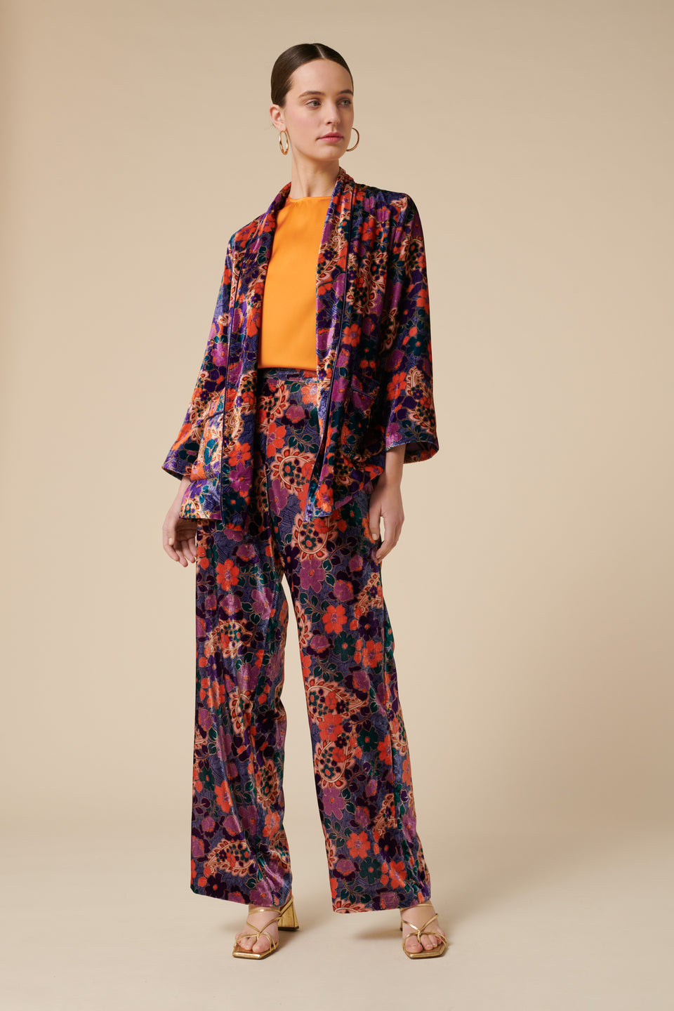 Veste kimono en velours imprimée