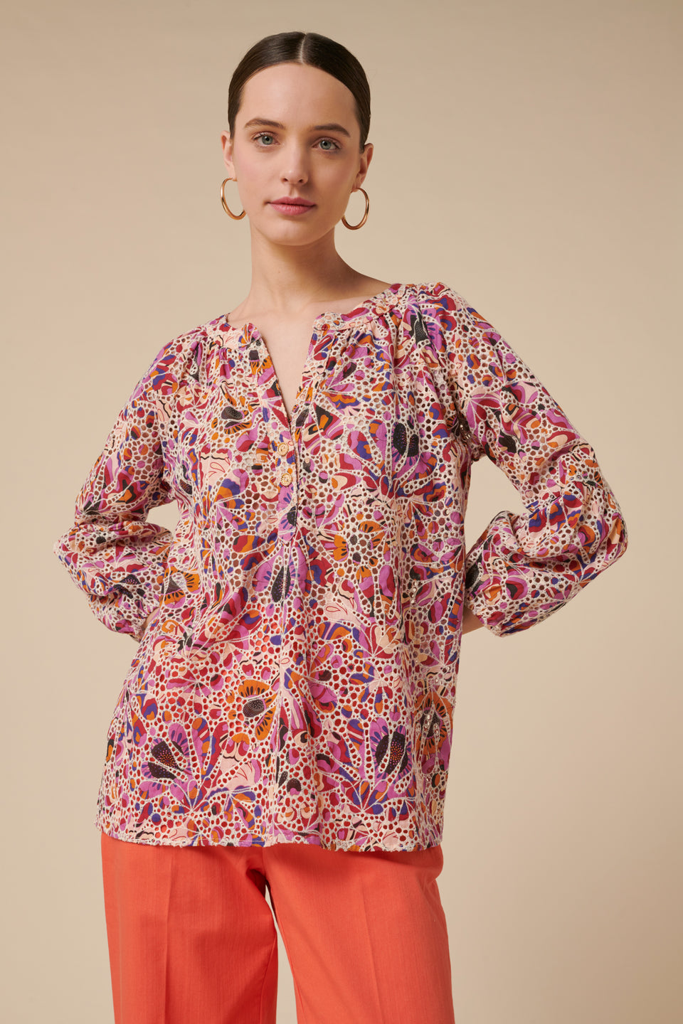 Blouse imprimée en broderie anglaise