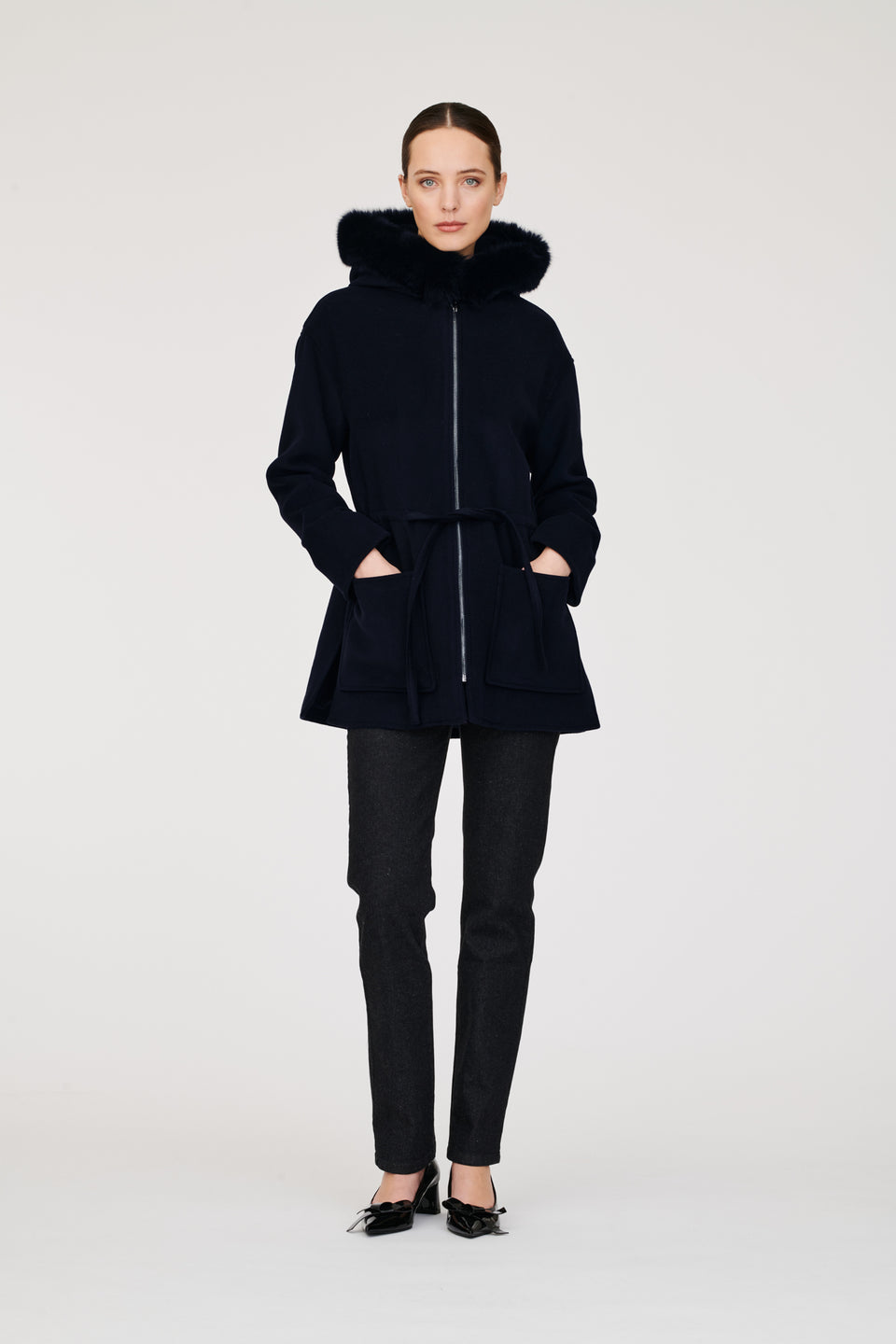 Manteau parka à capuche en fourrure marine
