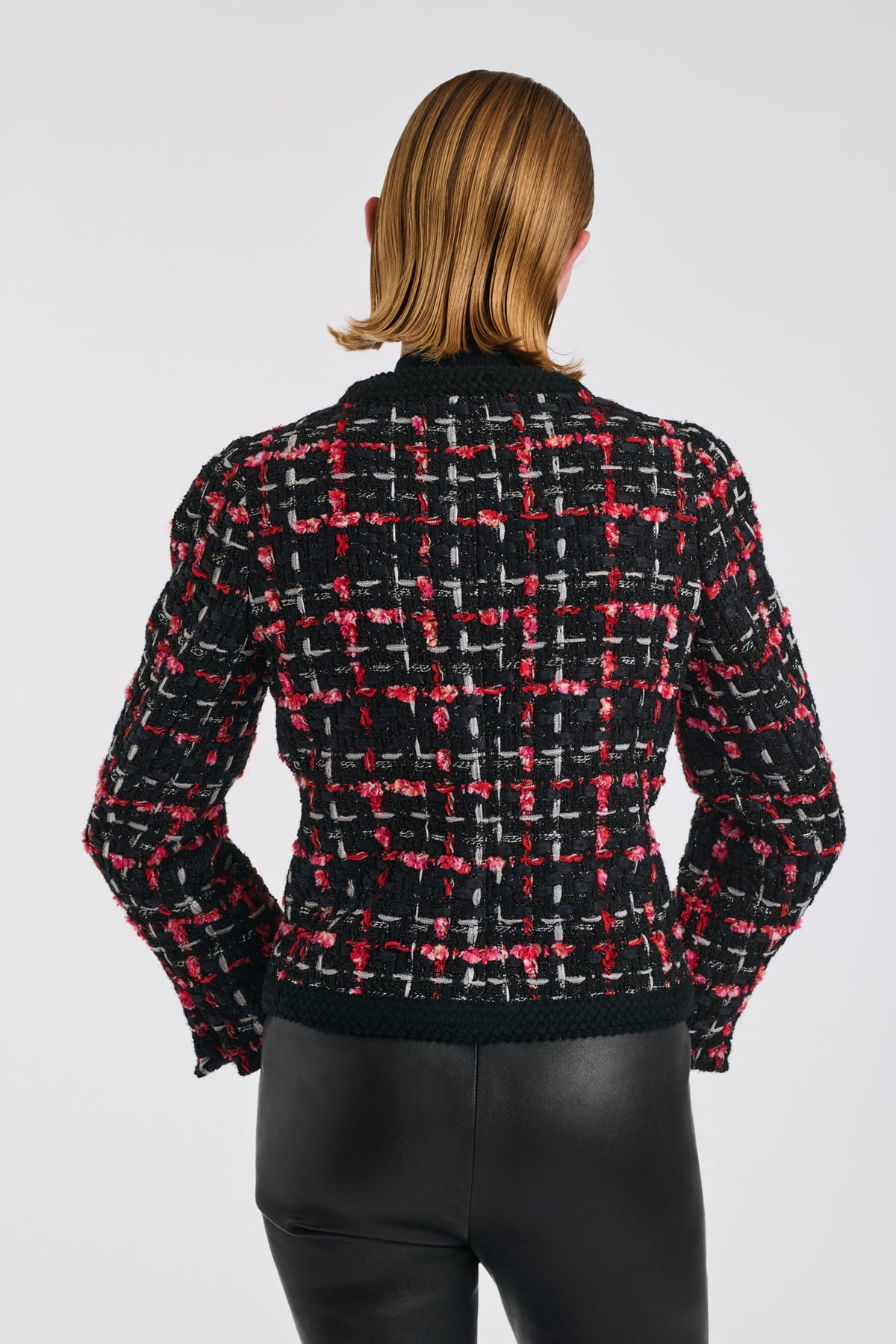 Checked tweed jacket with braid