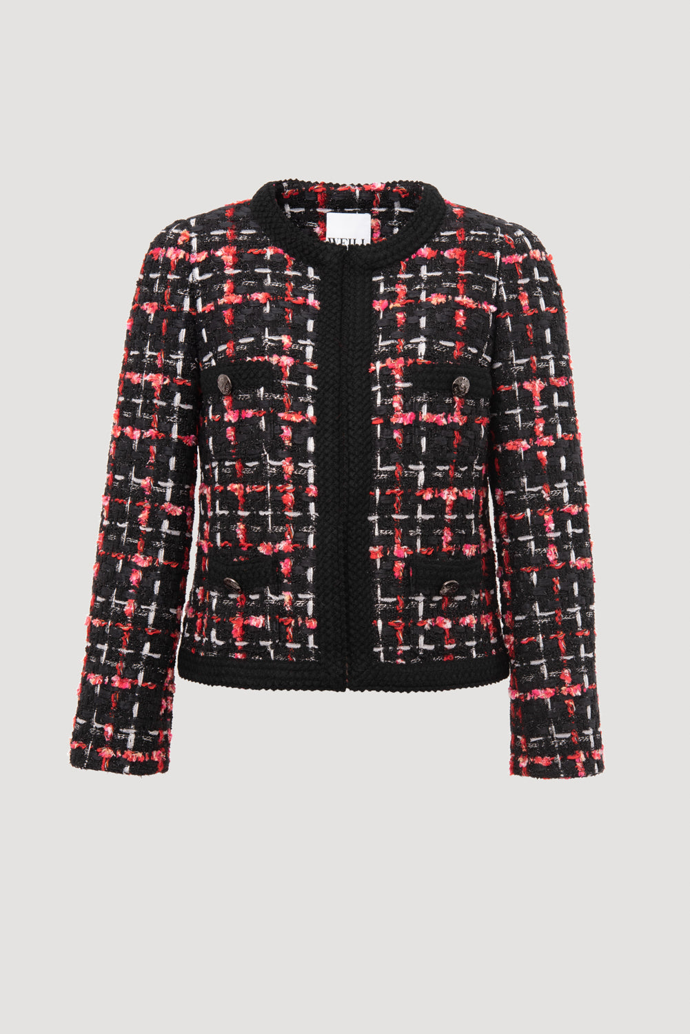 Checked tweed jacket with braid