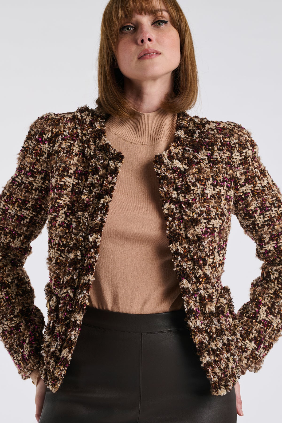 Fringed checked tweed jacket