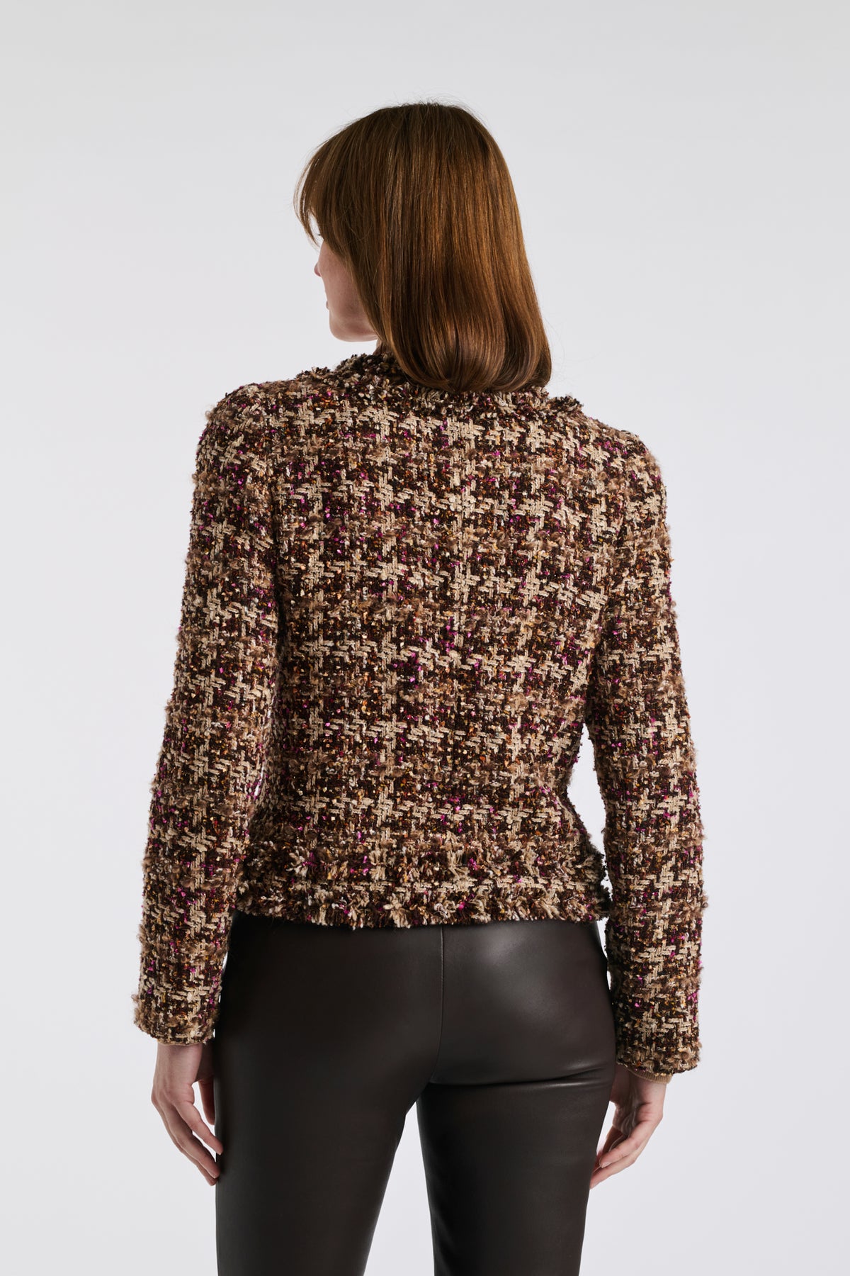 Fringed checked tweed jacket