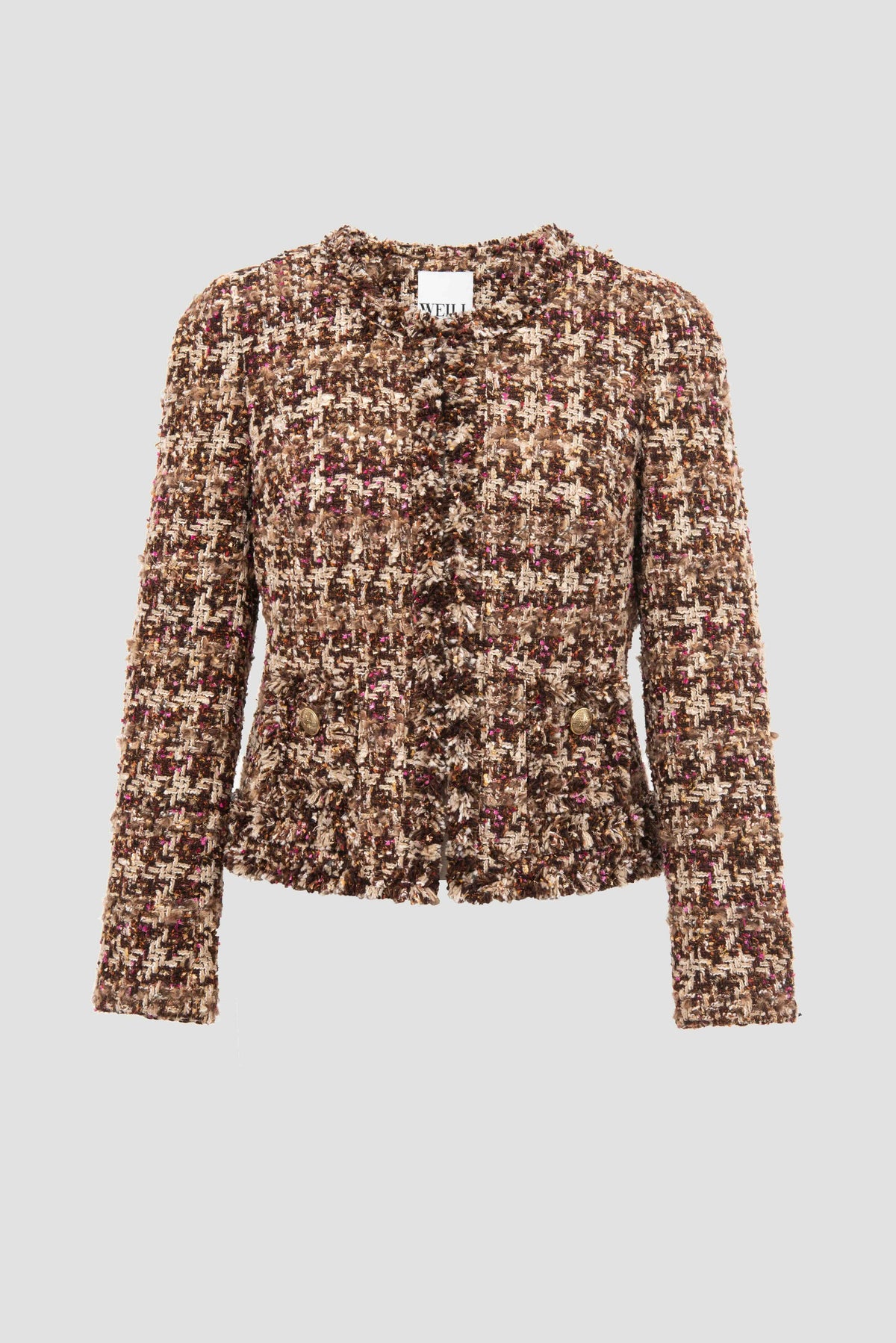 Fringed checked tweed jacket