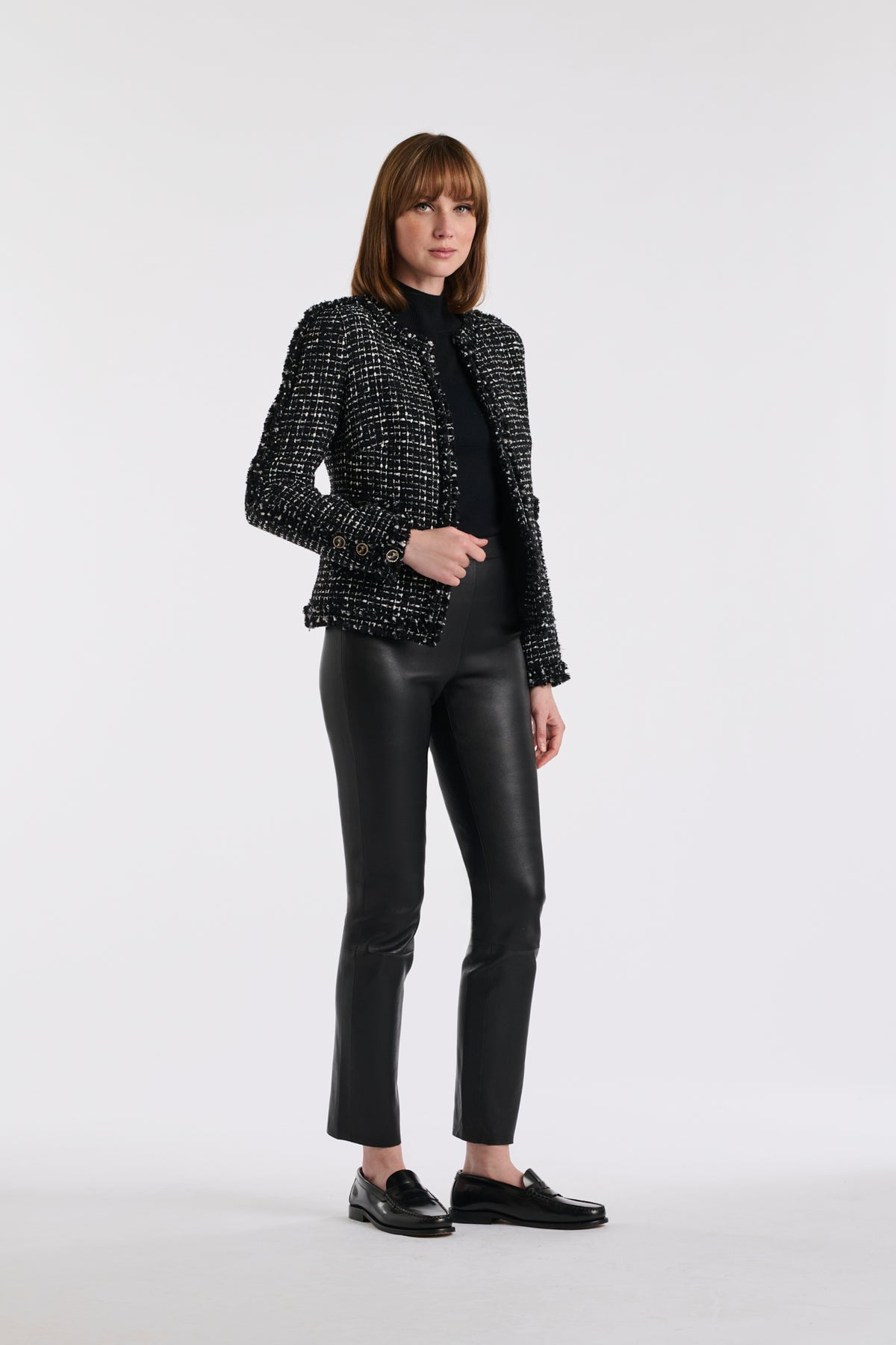 Two-tone fringed tweed jacket