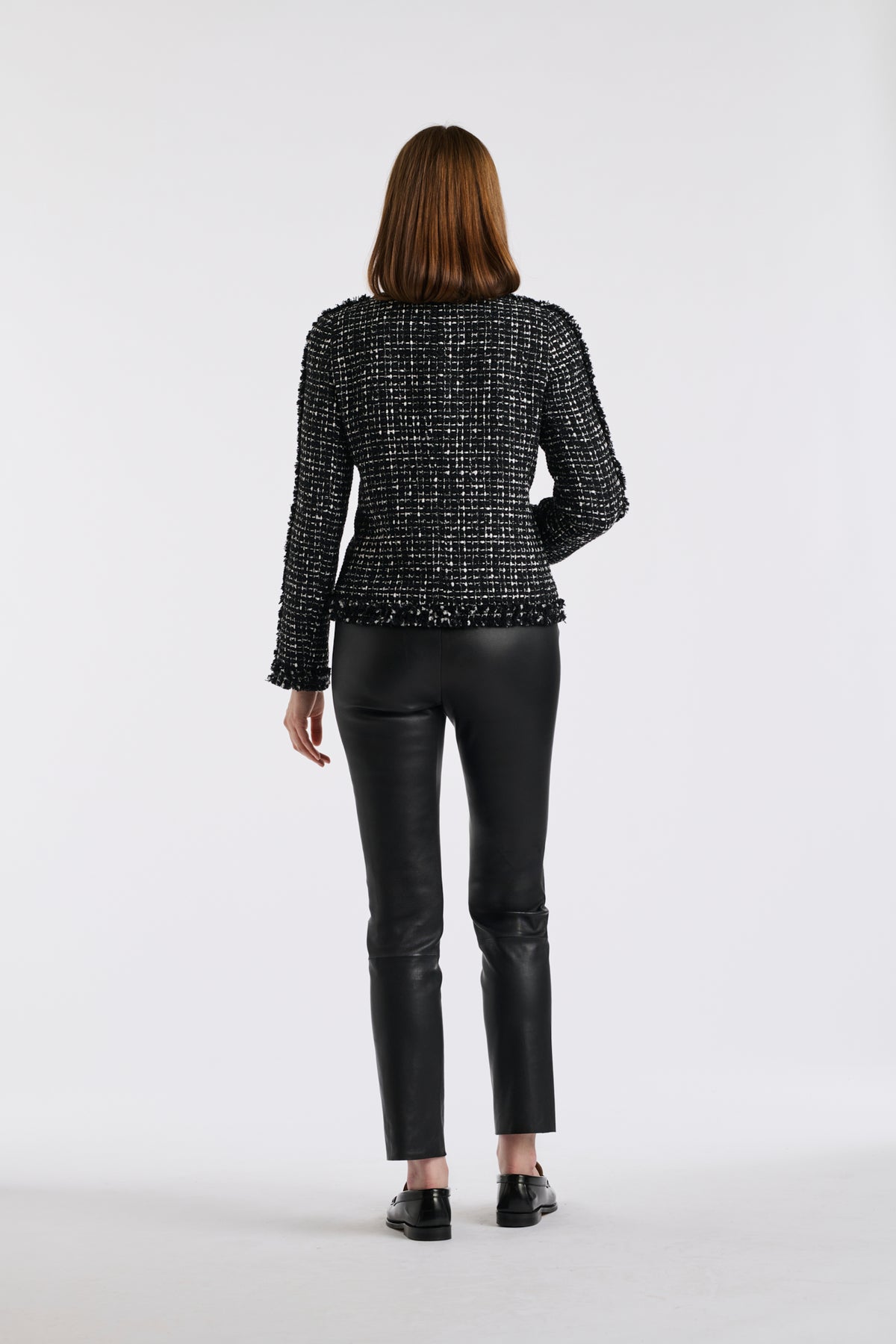 Two-tone fringed tweed jacket