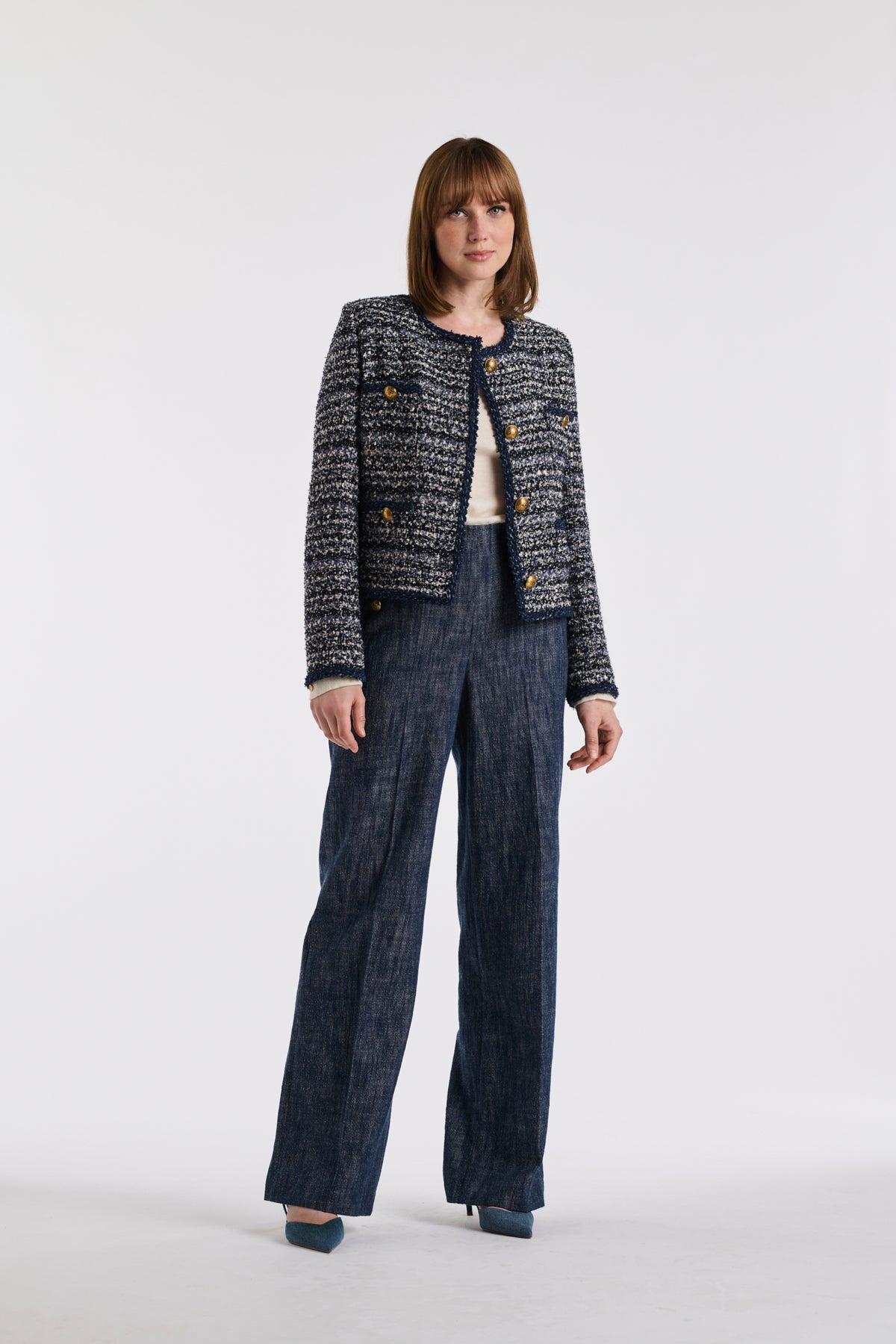 Denim-style tweed jacket