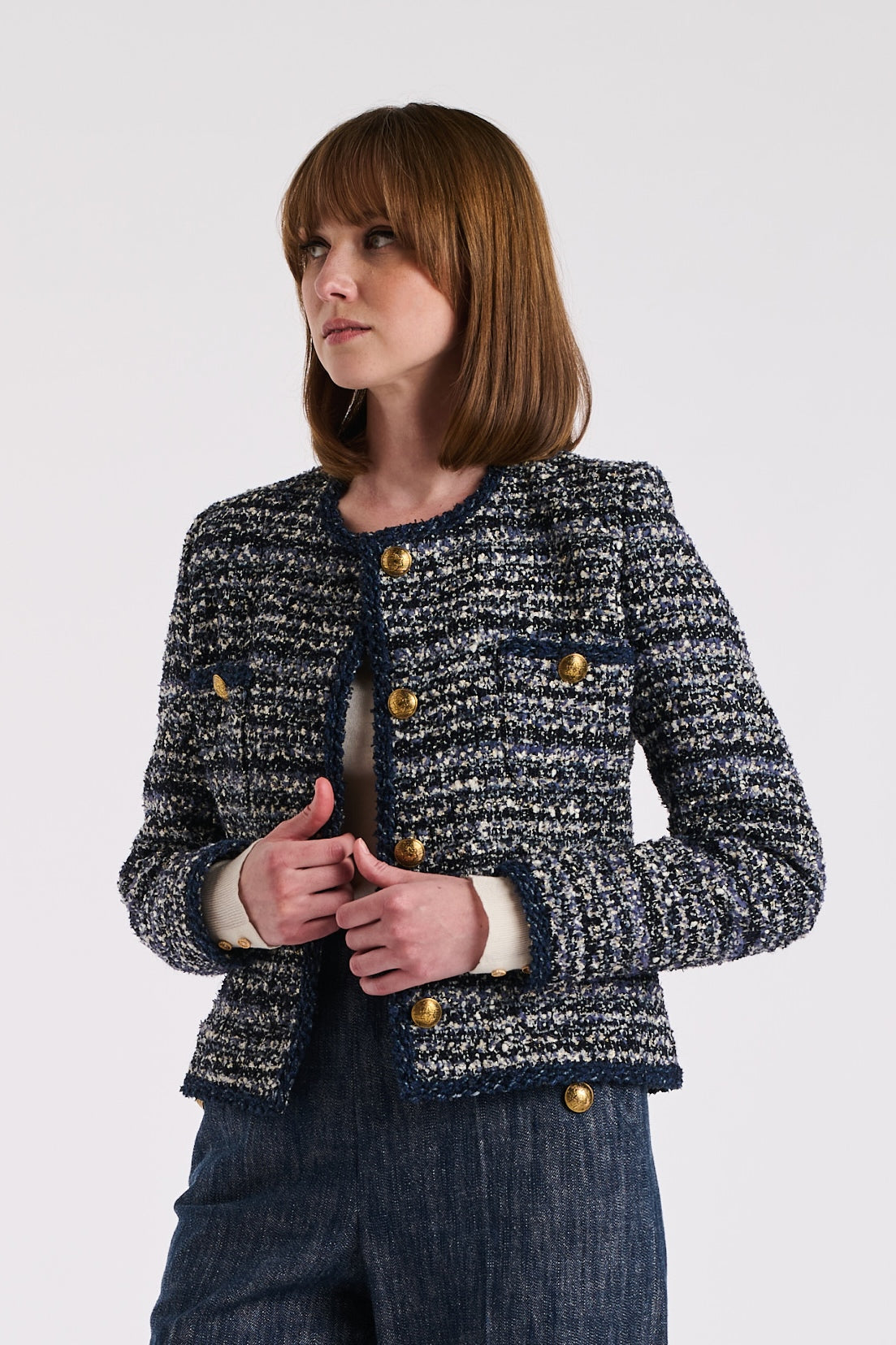 Denim-style tweed jacket