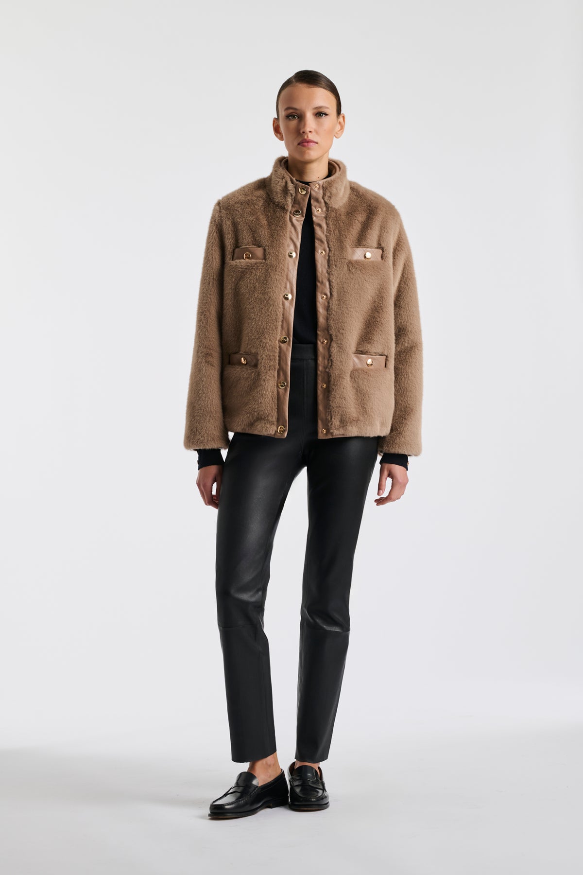 Bi-material eco-fur jacket