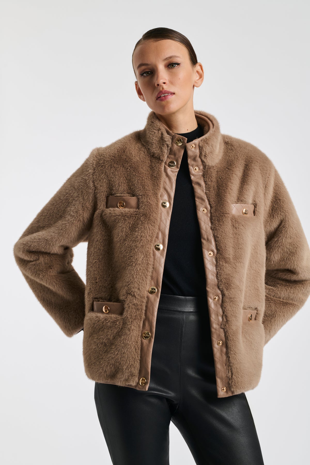 Bi-material eco-fur jacket