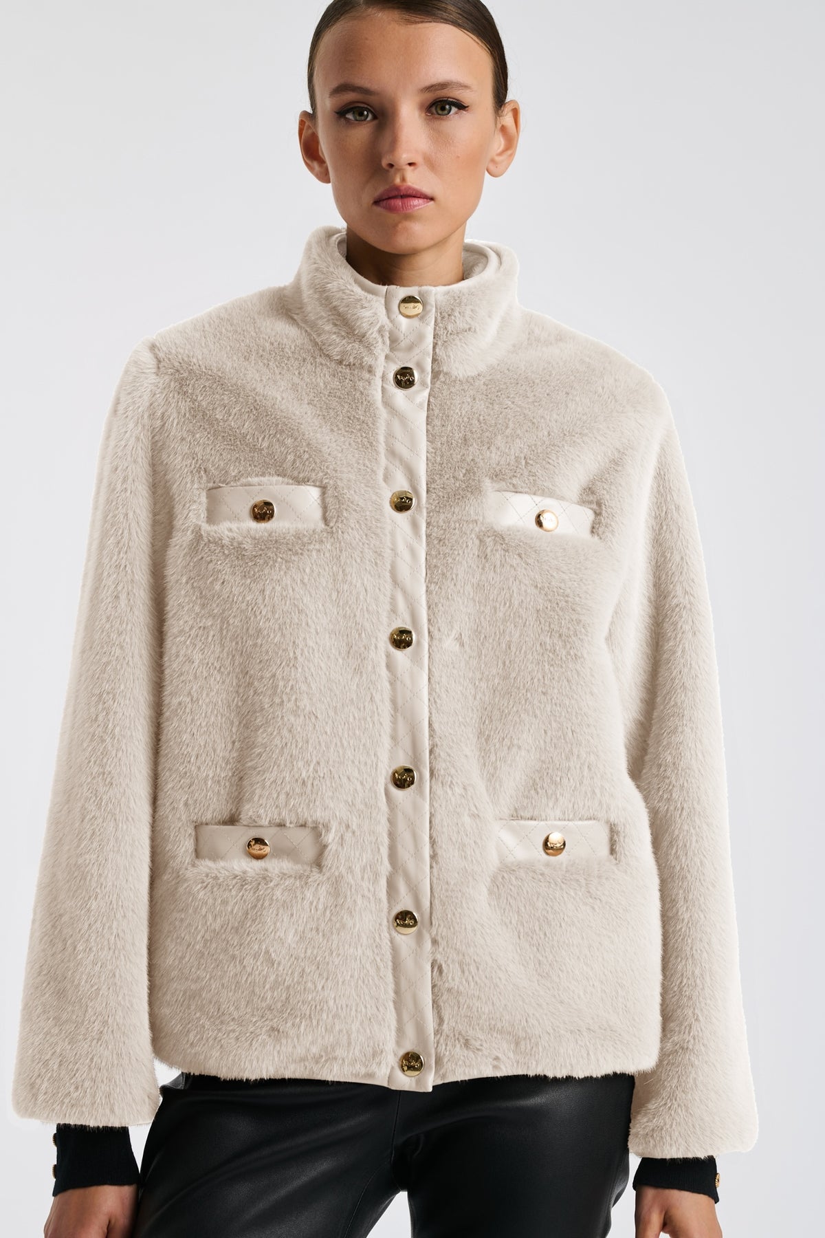Bi-material eco-fur jacket