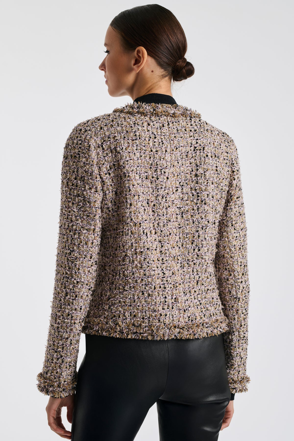 Fringed iridescent tweed jacket