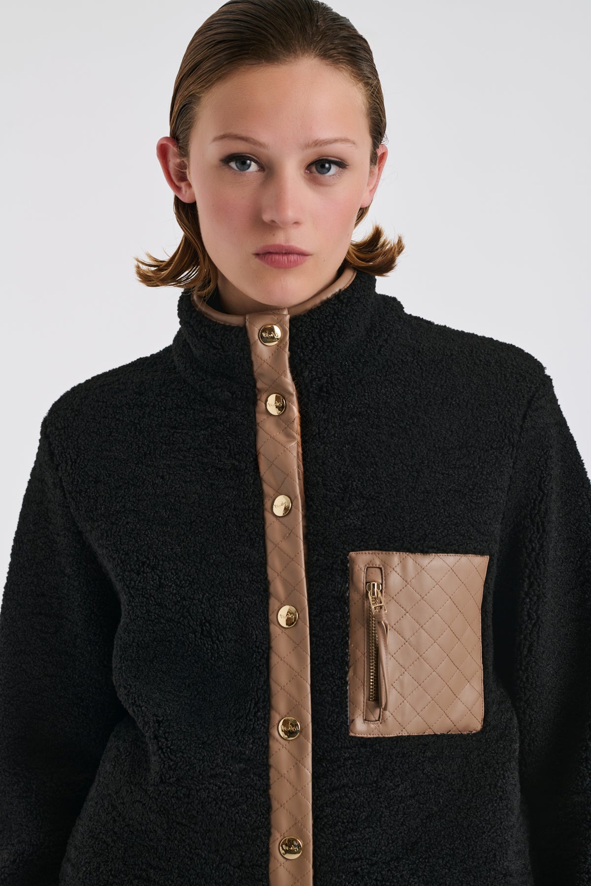 Bi-material fleece jacket