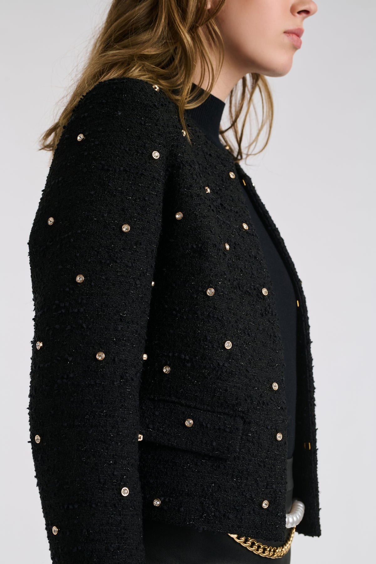 Tweed and rhinestone jacket