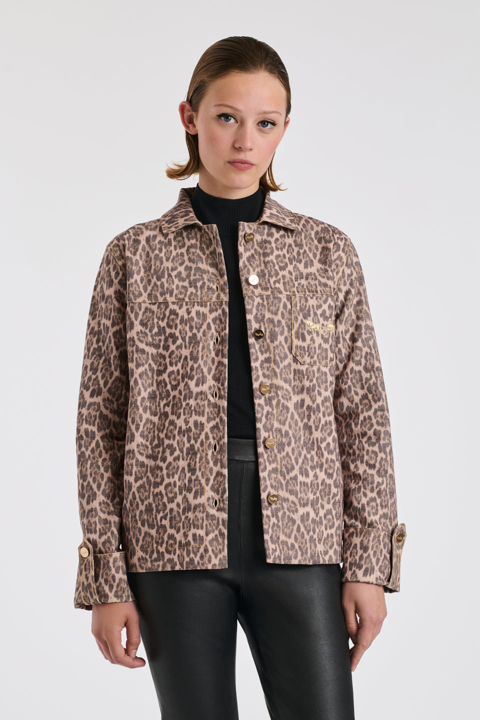 Veste en denim à imprimé leopard