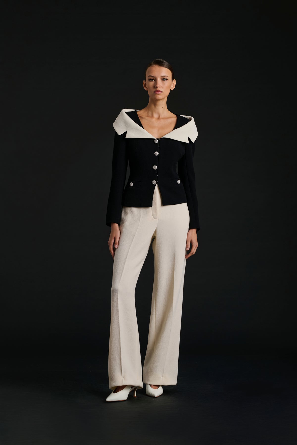 Wool crêpe Bardot neck jacket