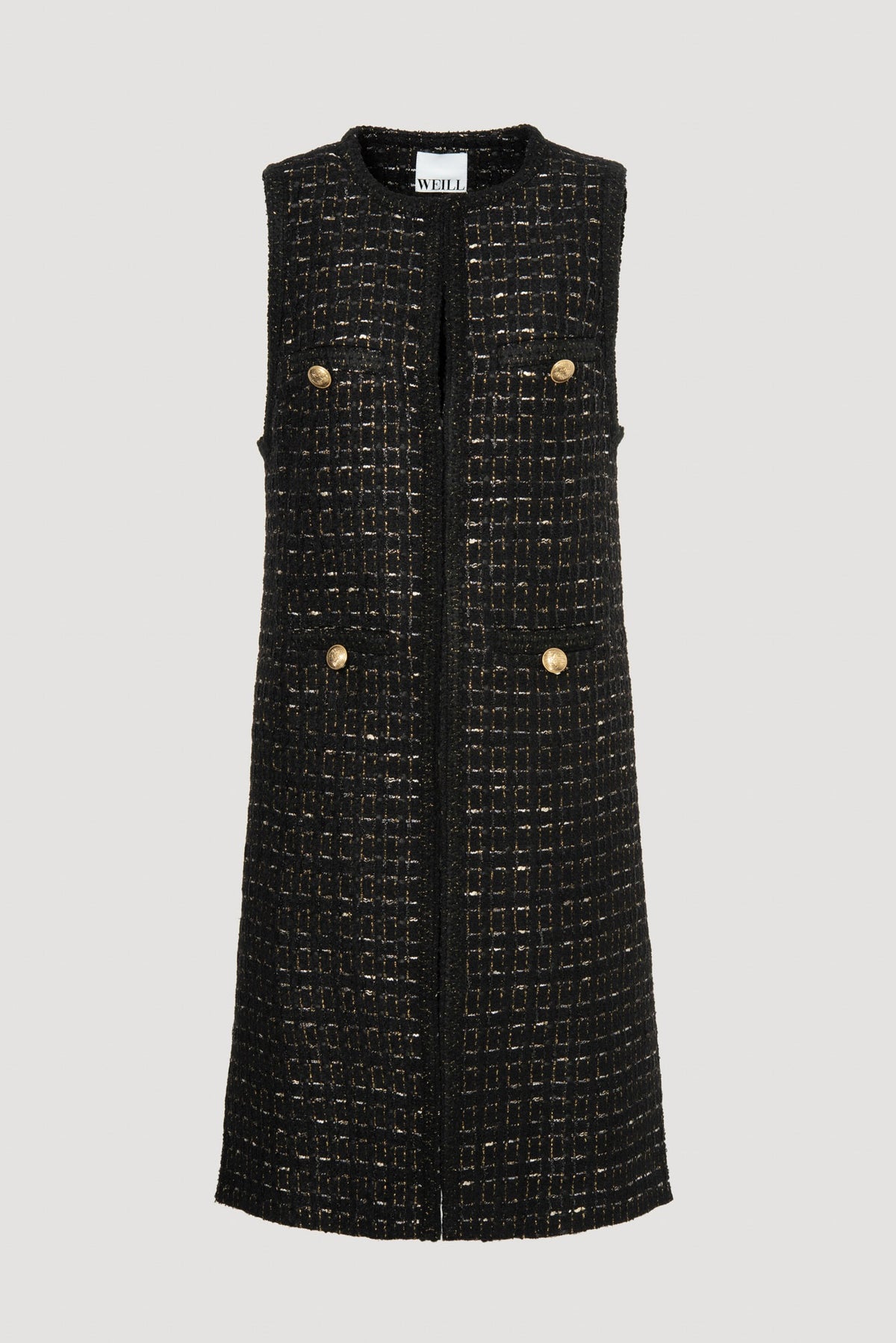 Black and gold long tweed jacket