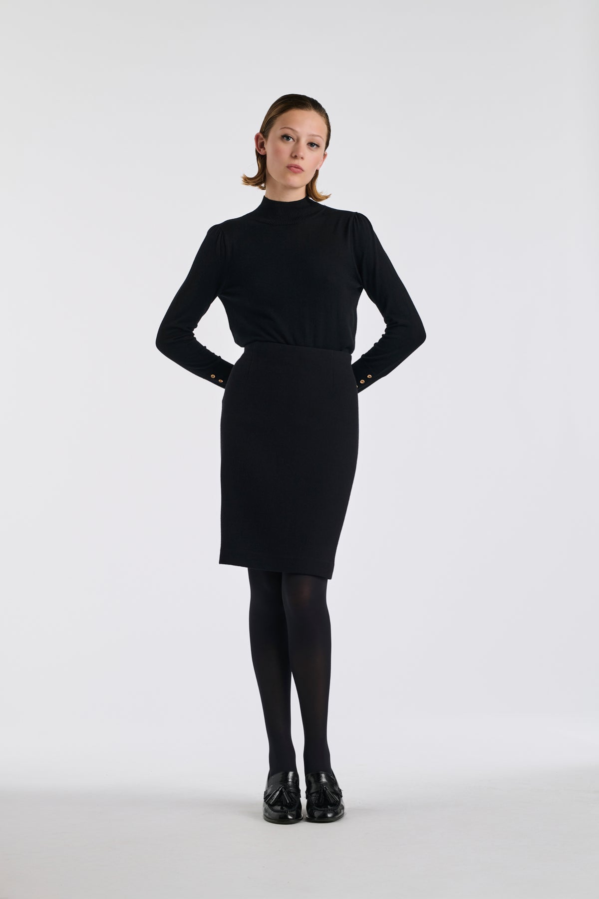 Jupe droite en crêpe de laine