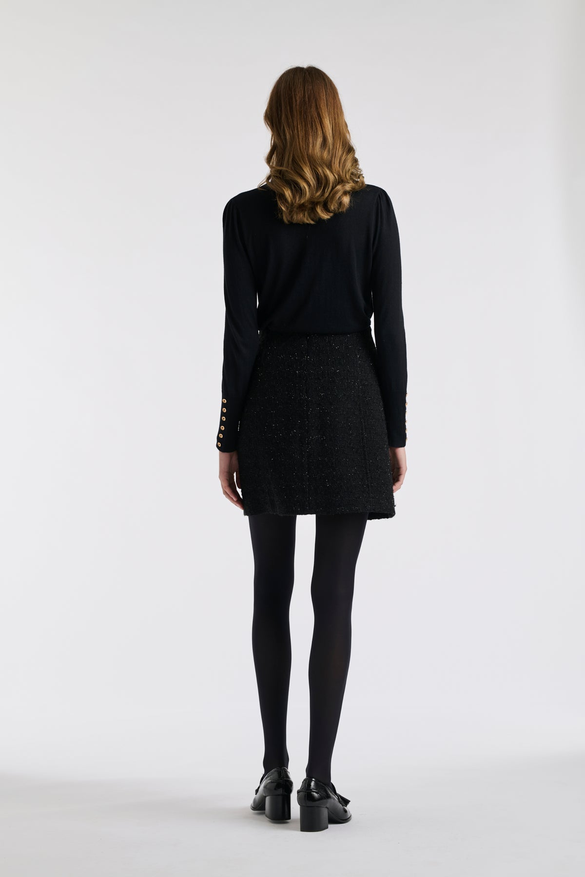 Buttoned tweed pencil skirt