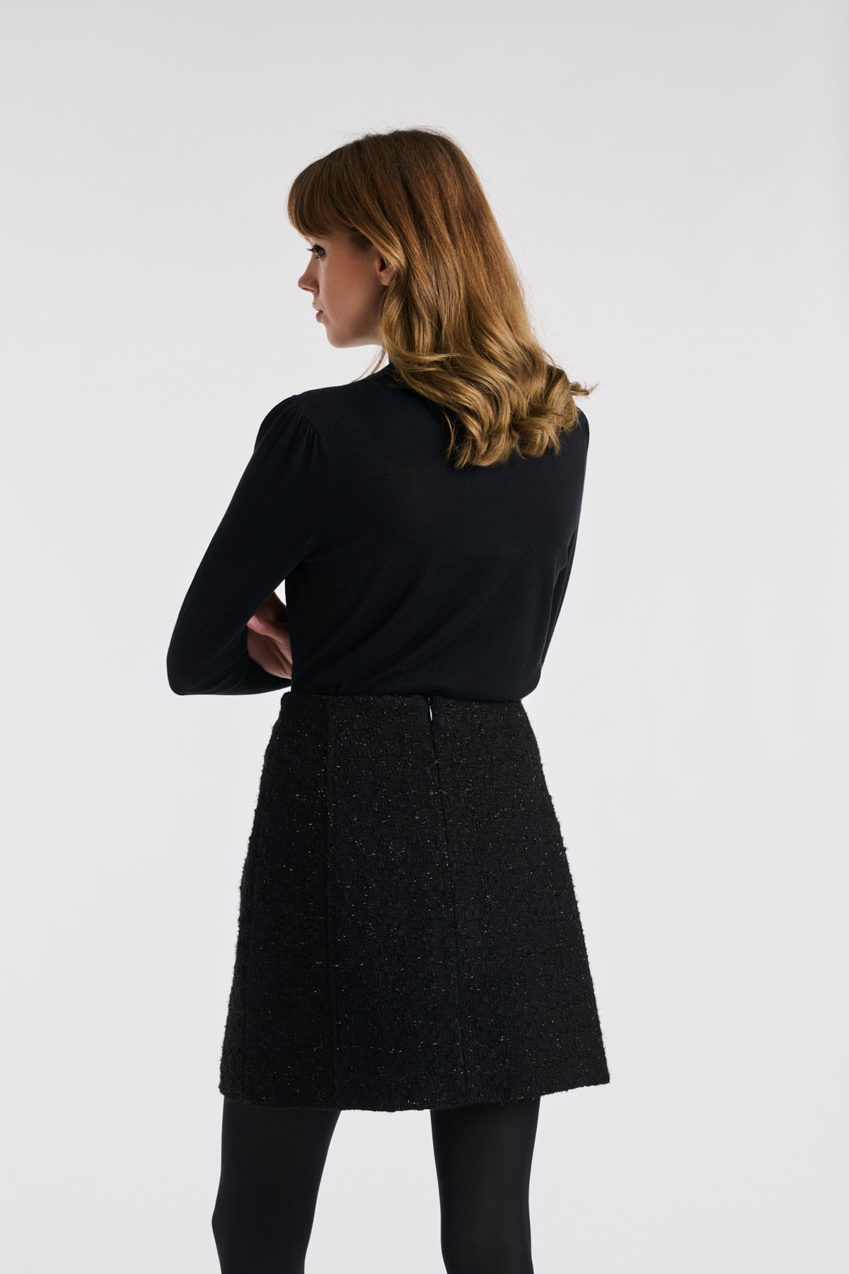 Buttoned tweed pencil skirt
