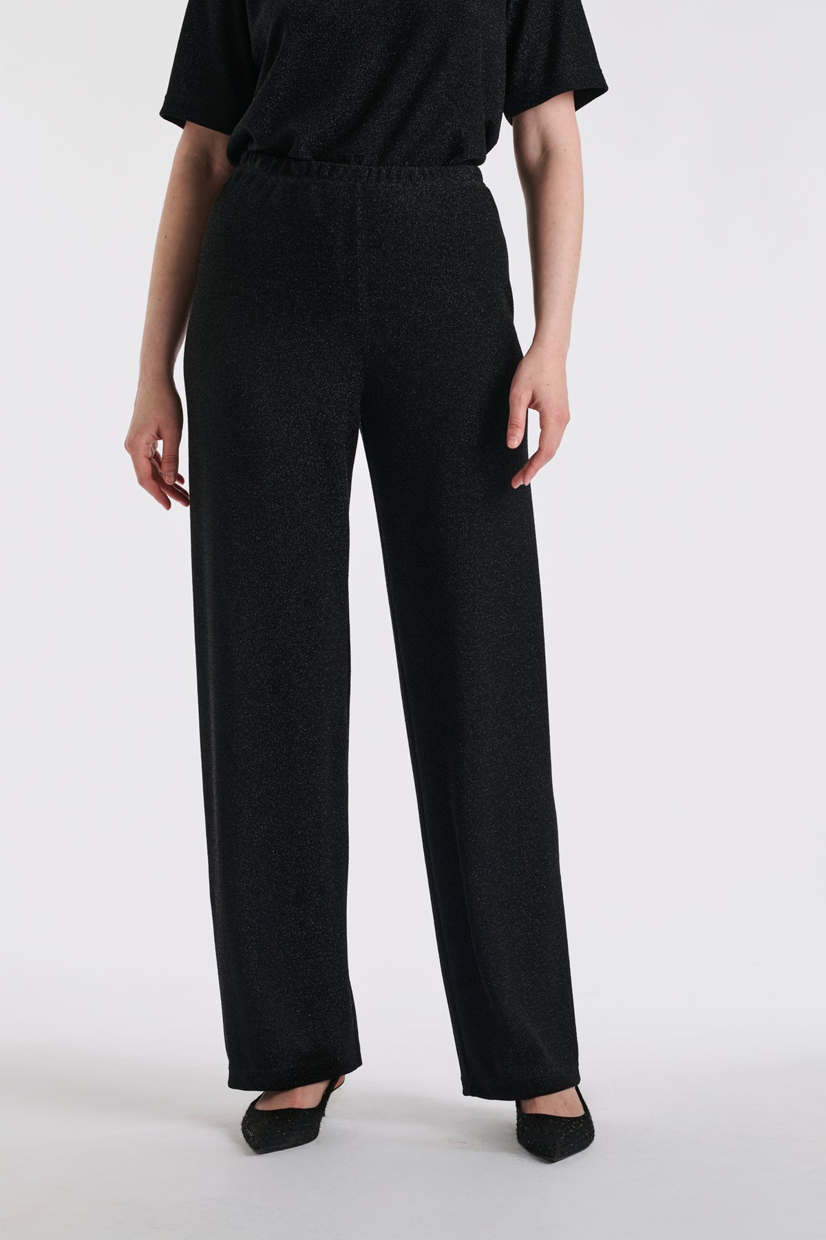 Wide-leg stretch trousers in lurex jersey
