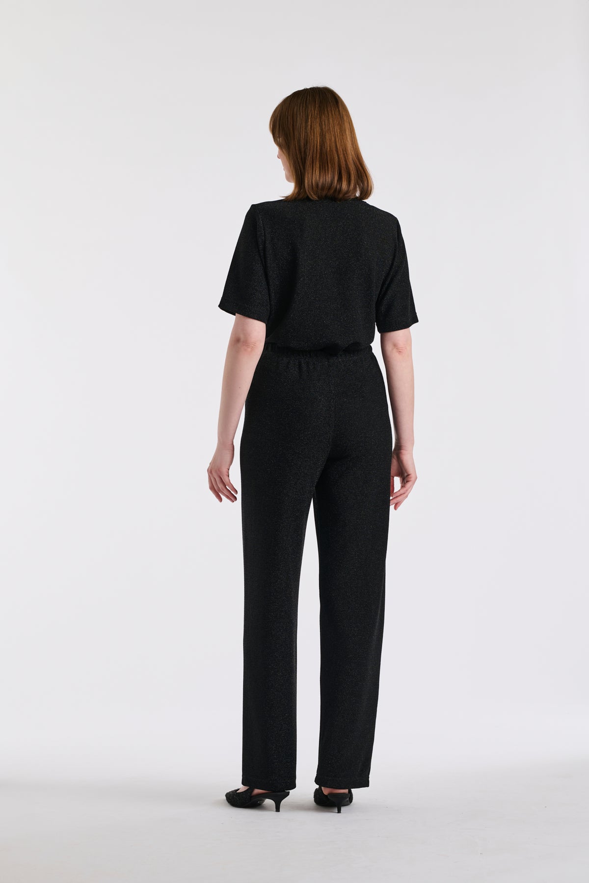 Wide-leg stretch trousers in lurex jersey