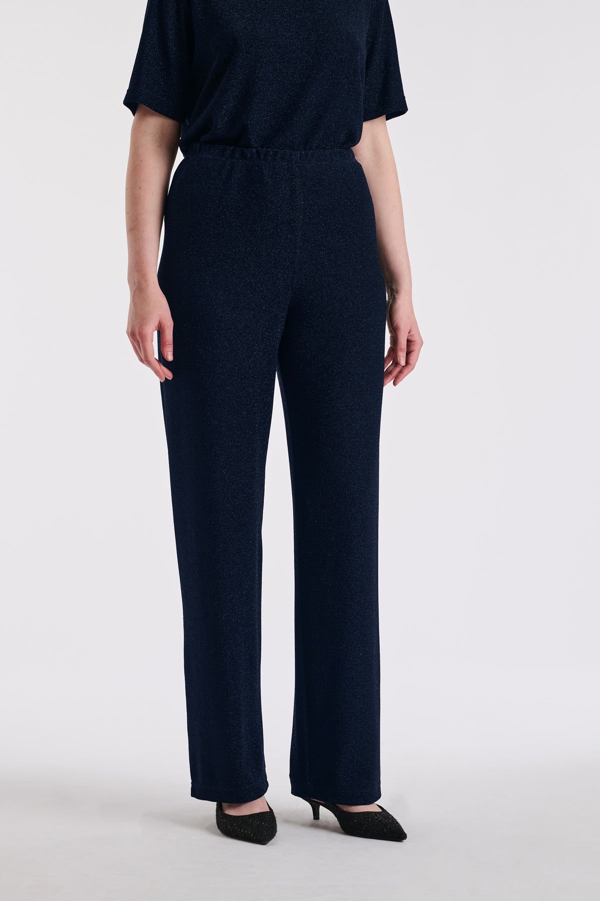 Pantalon large elastiqué en jersey lurex