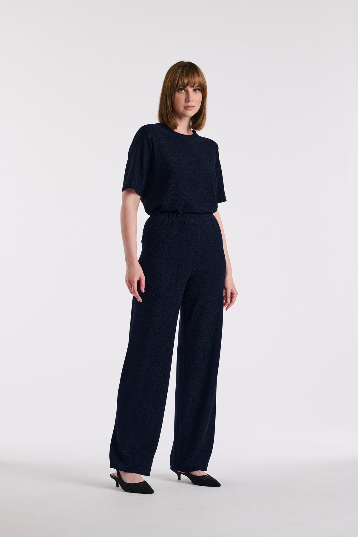 Pantalon large elastiqué en jersey lurex