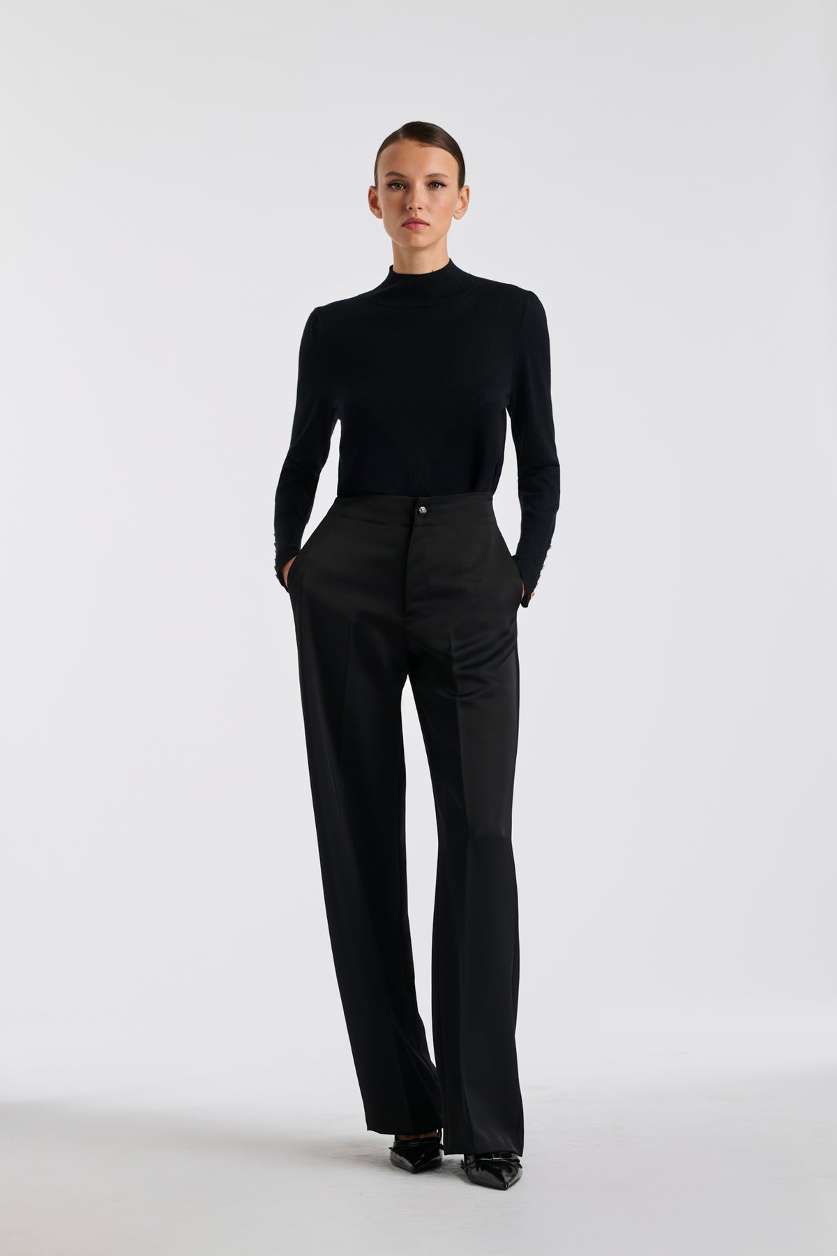 Wide-leg stretch satin trousers