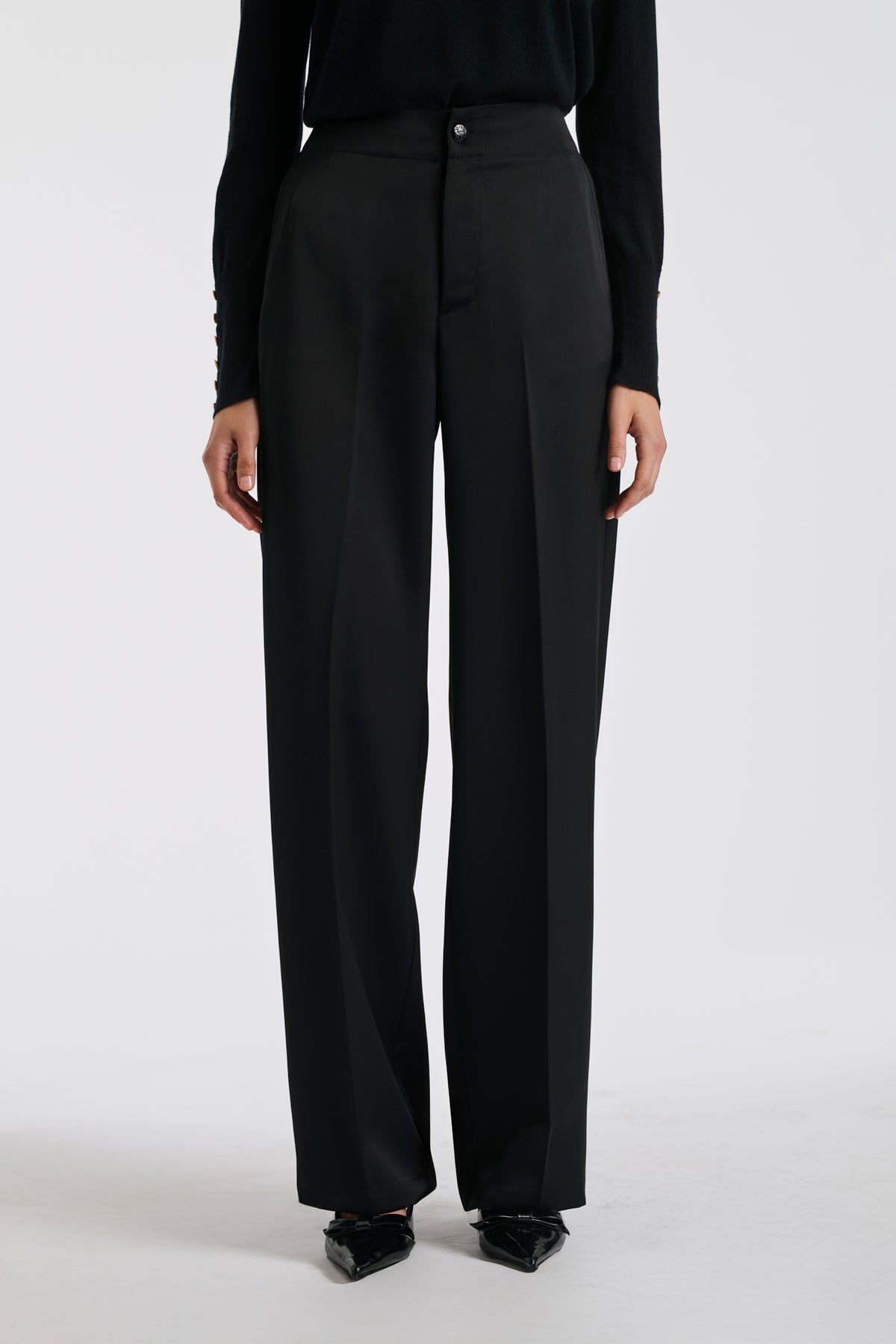 Wide-leg stretch satin trousers