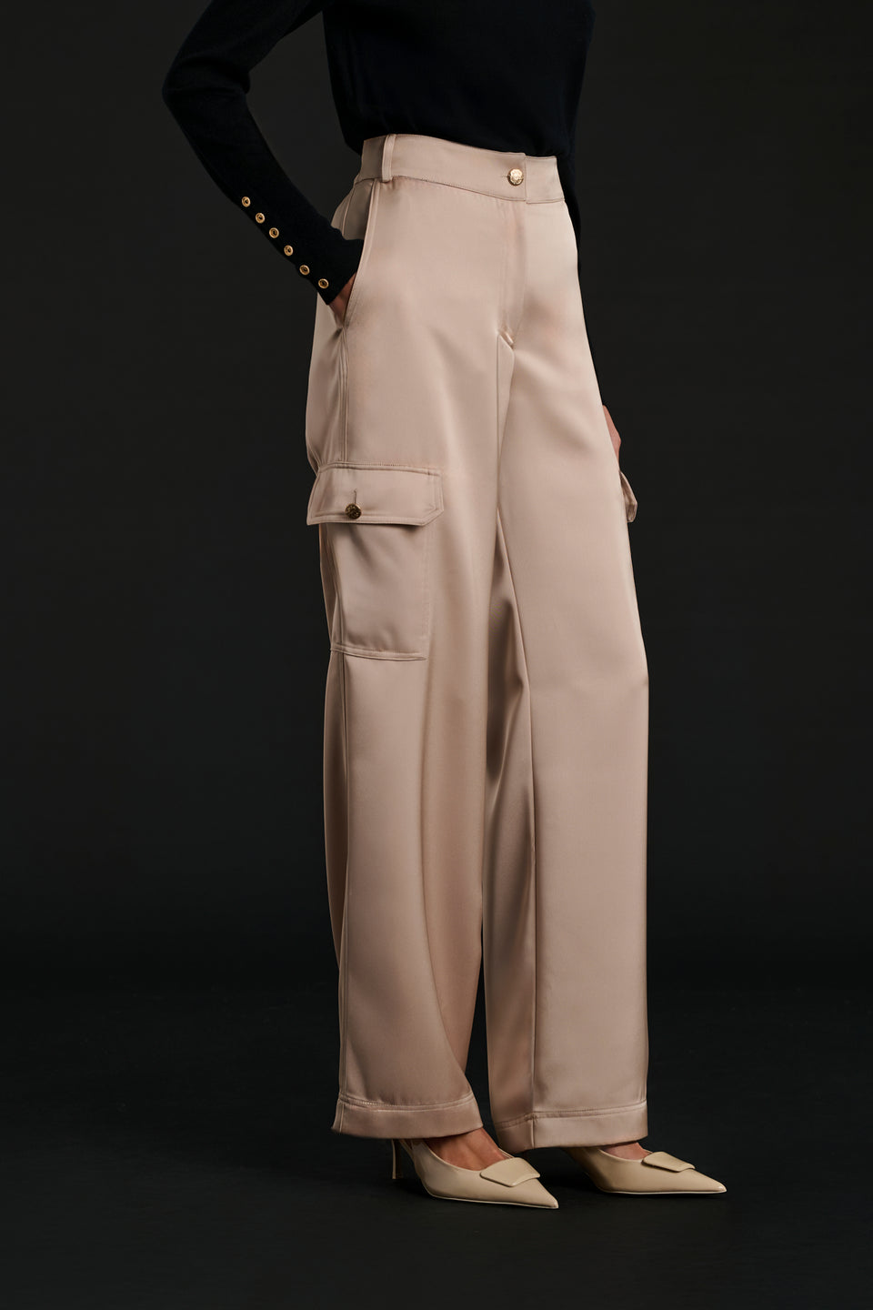 Pantalon cargo en satin