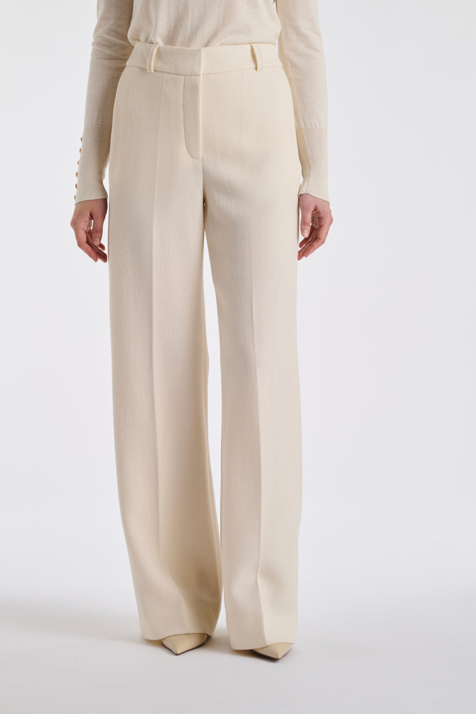 Pantalon large en crêpe de laine