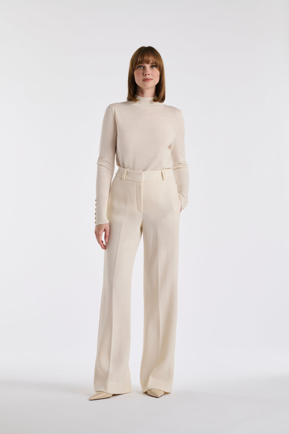 Pantalon large en crêpe de laine