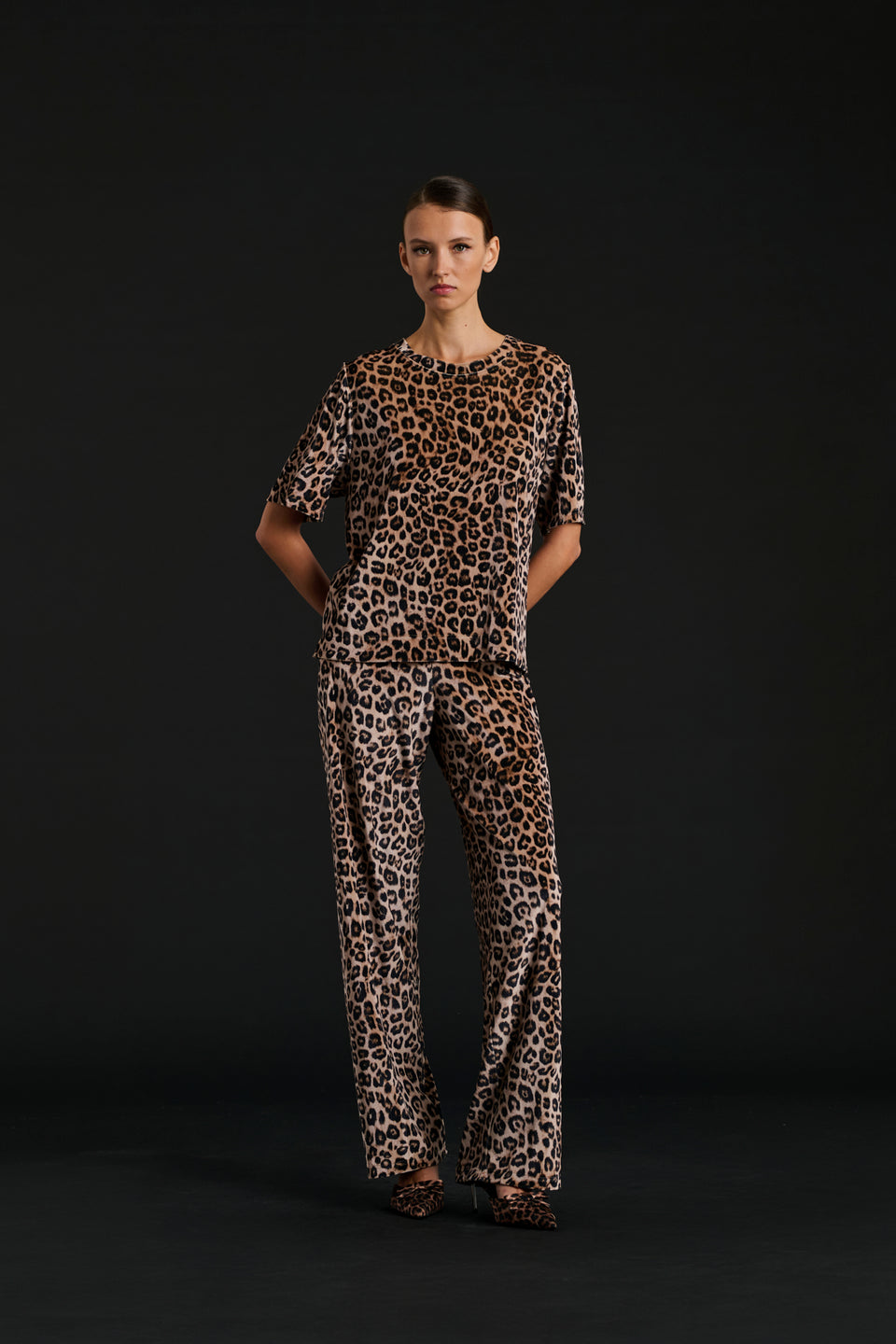Pantalon en velours imprimé léopard