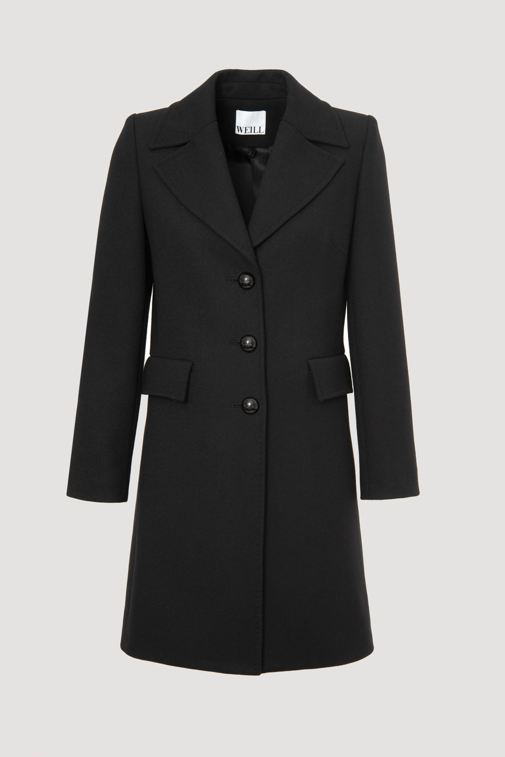 Black top-stitched wool overcoat