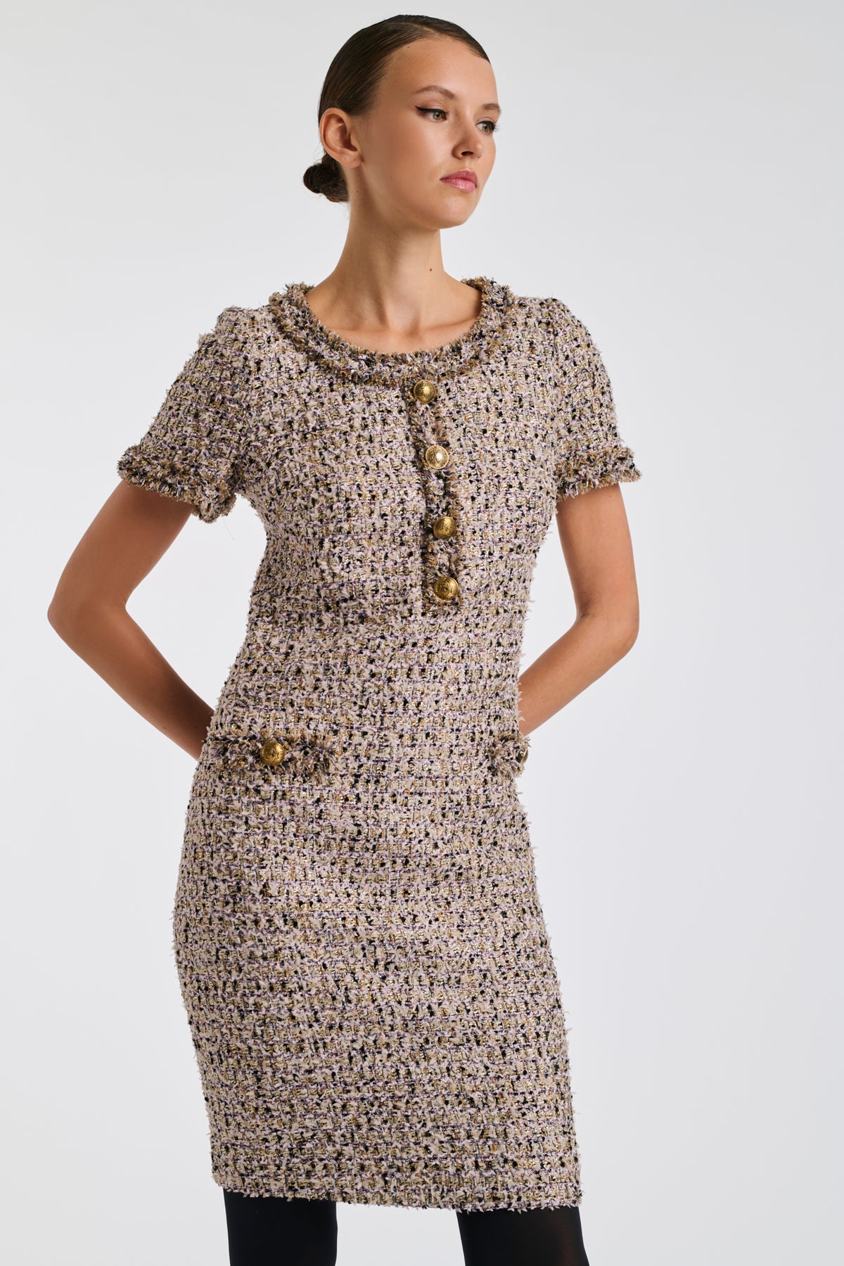 Fringed iridescent tweed dress