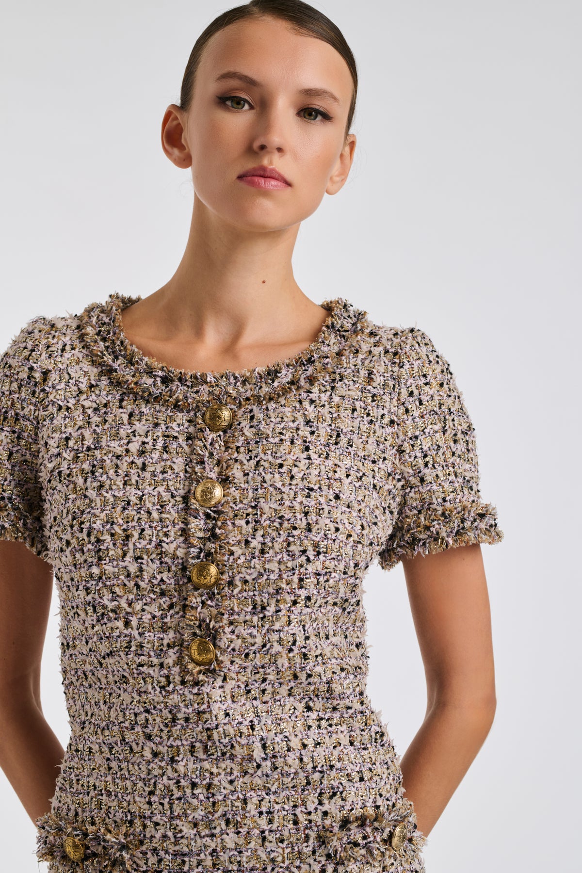 Fringed iridescent tweed dress