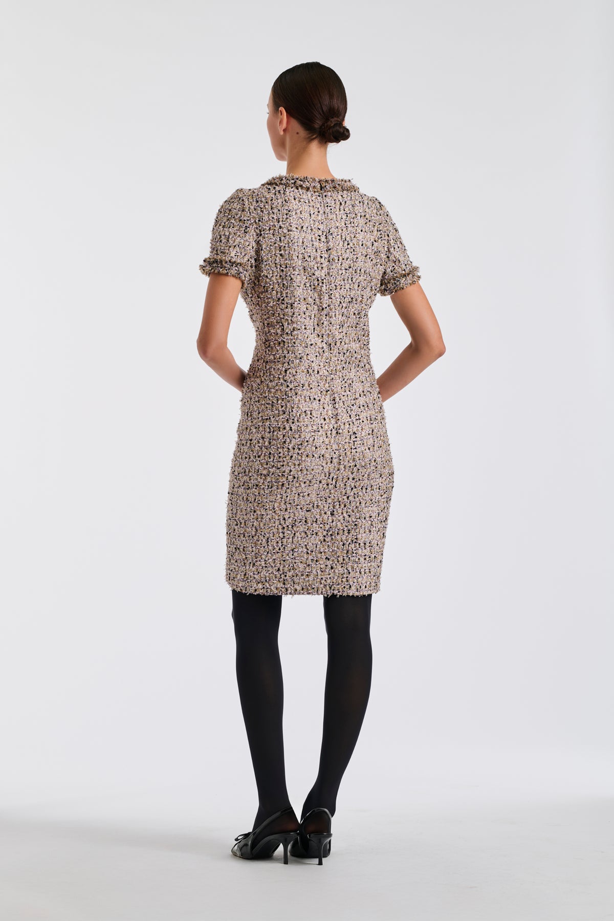 Fringed iridescent tweed dress