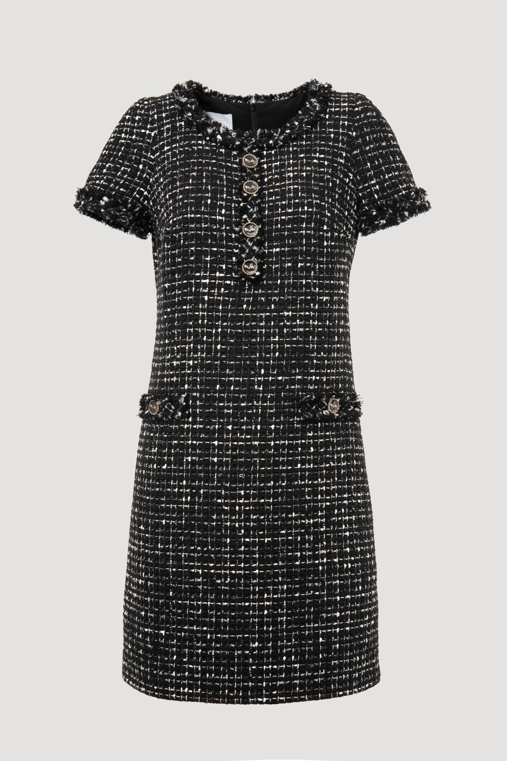 Two-tone fringed tweed dress