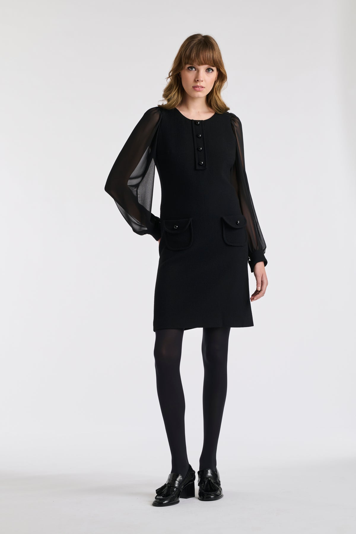 Bi-material wool crêpe dress