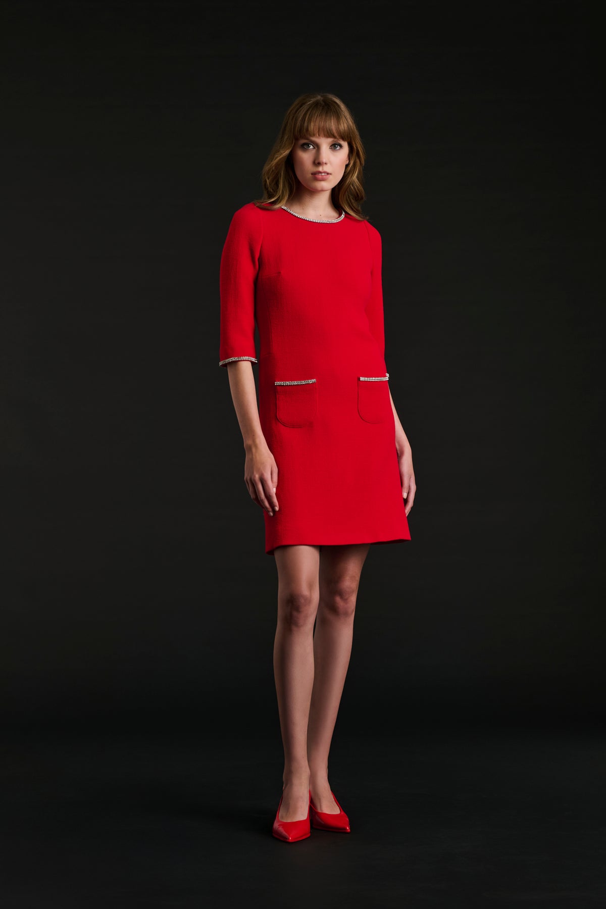 Wool crêpe dress with rhinestones