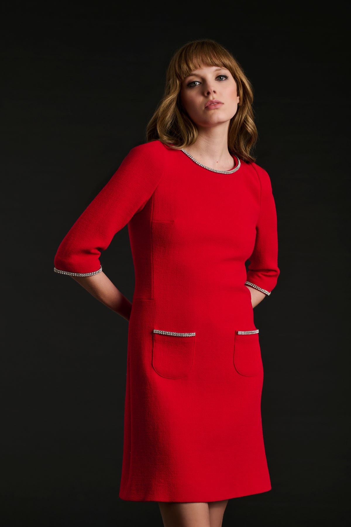 Wool crêpe dress with rhinestones