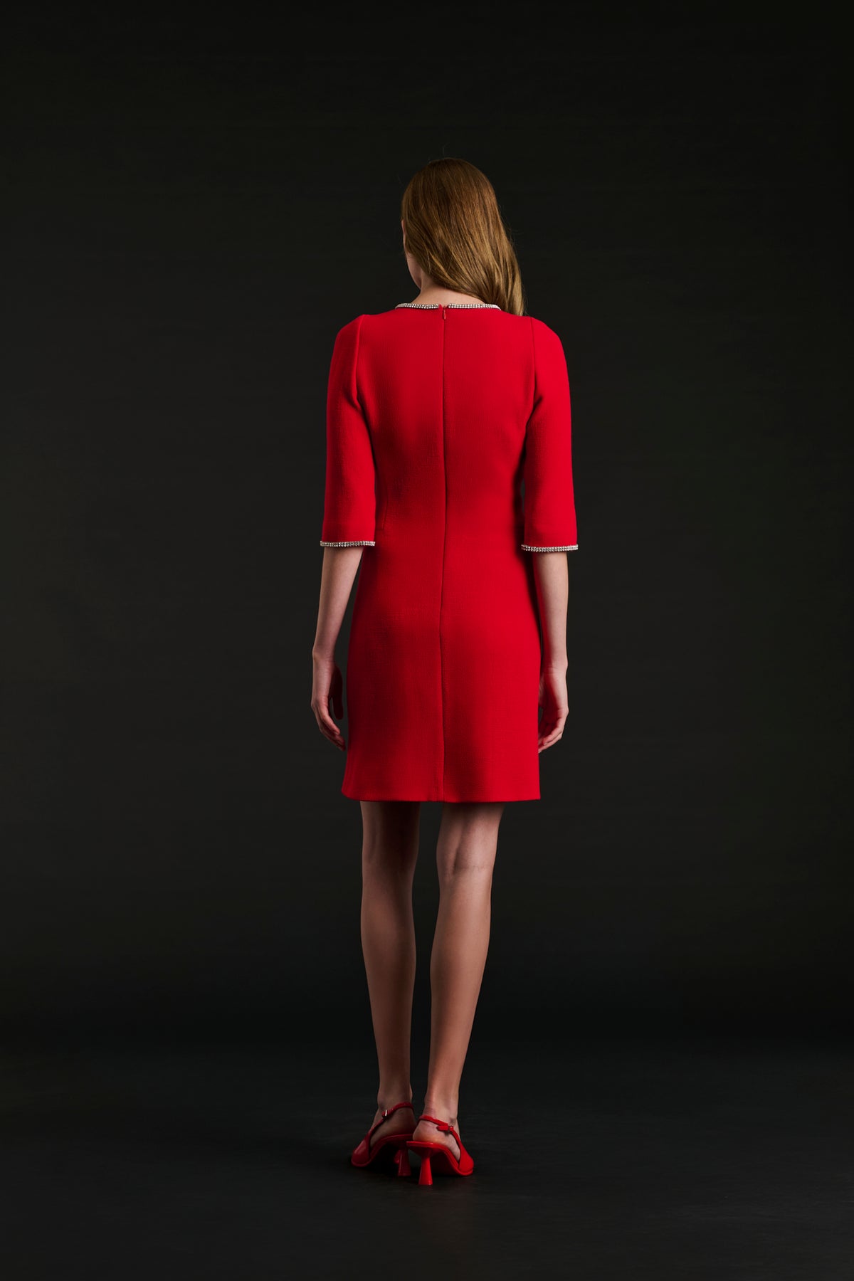 Wool crêpe dress with rhinestones