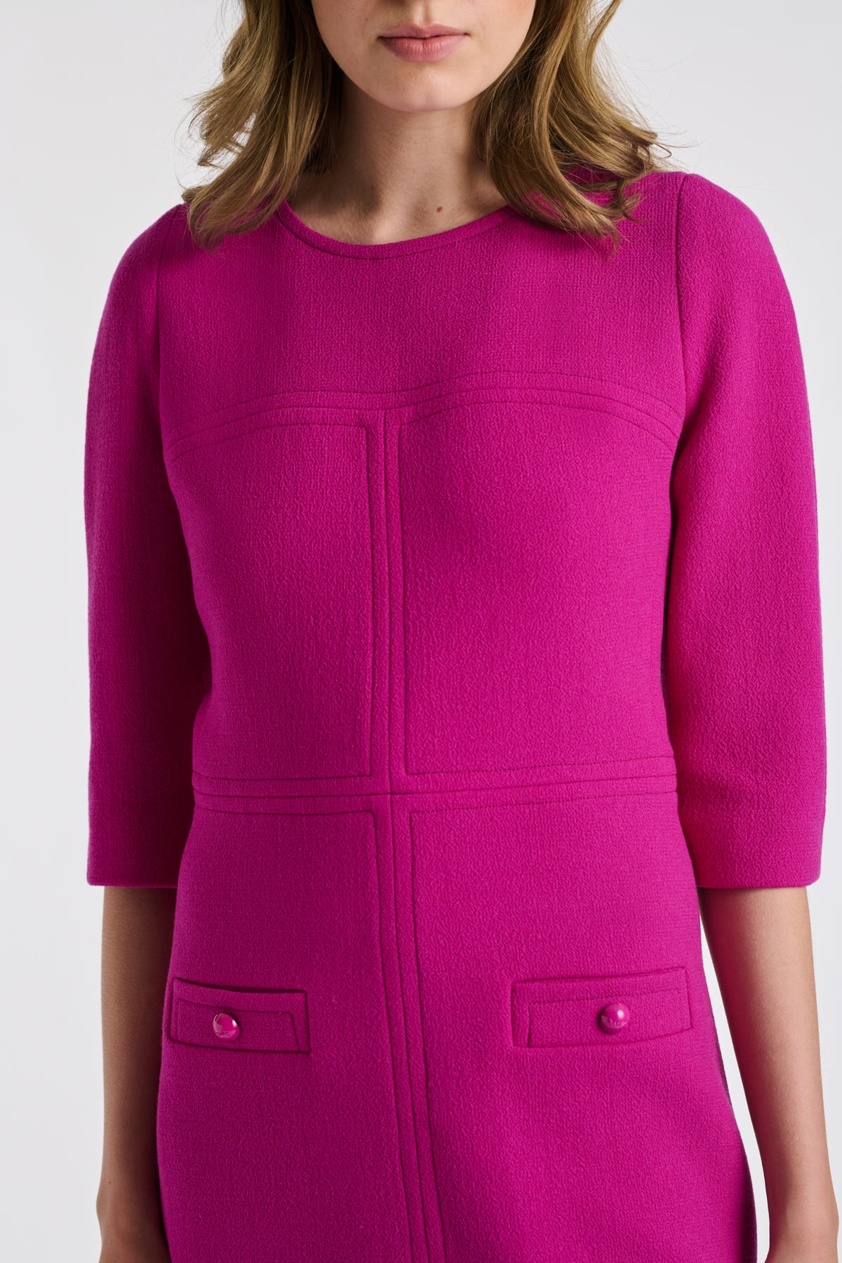 Top-stitched wool crêpe dress