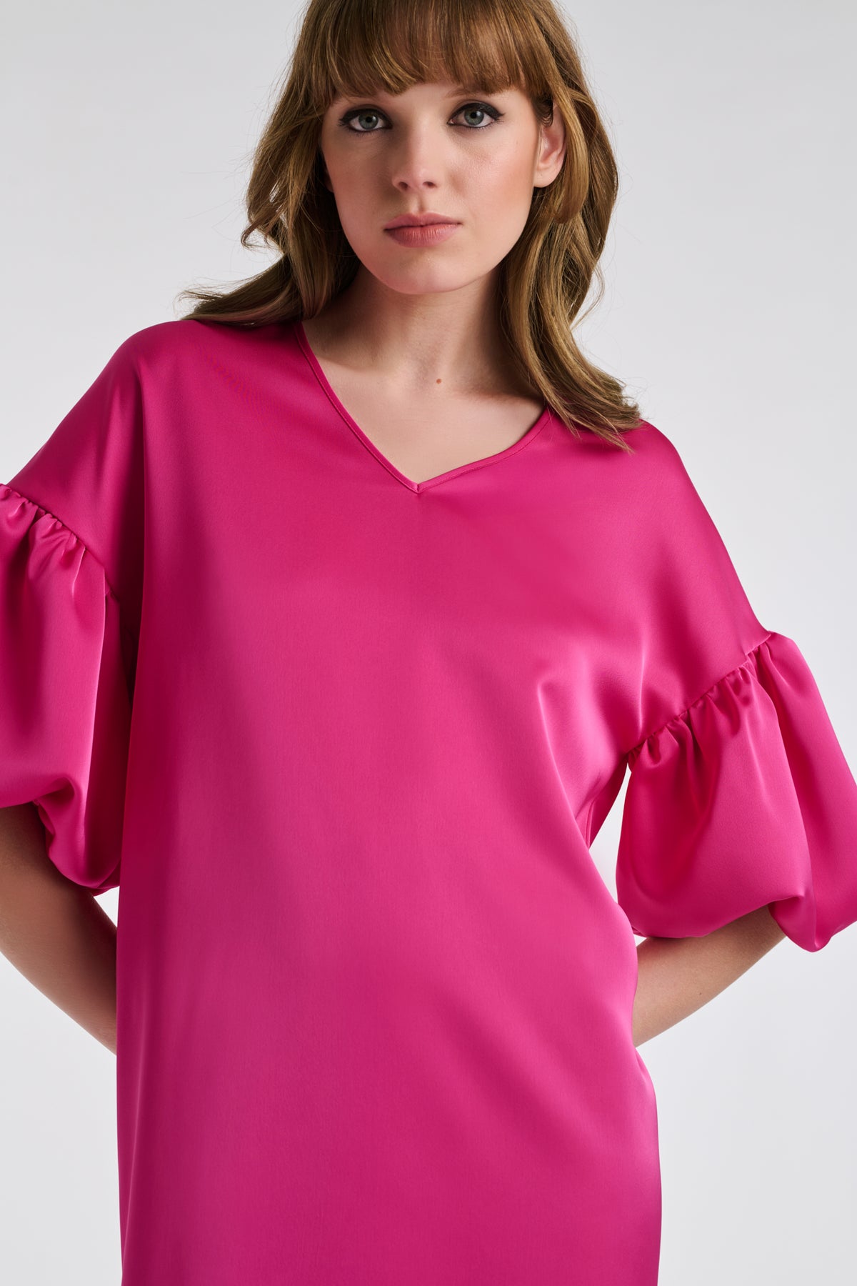 Satin puff sleeve dress