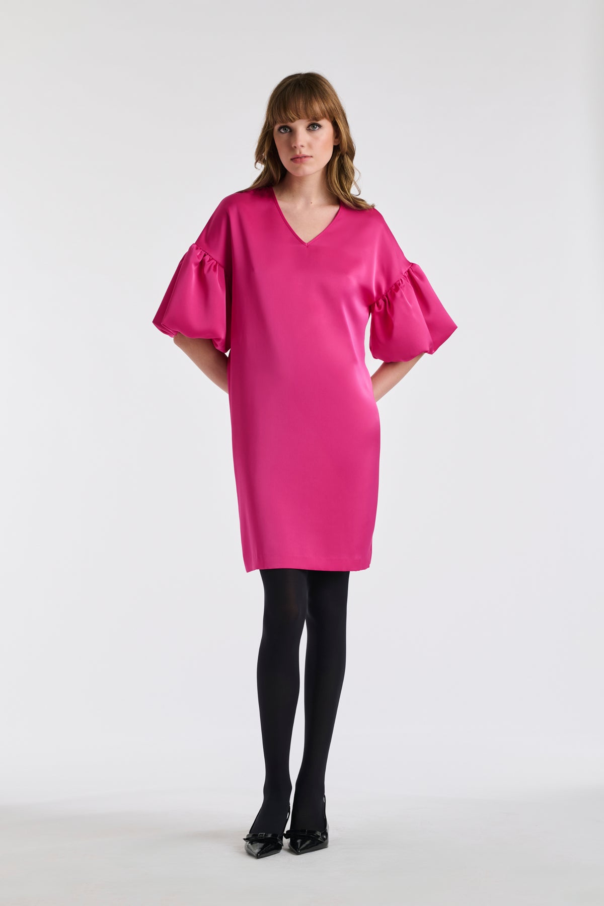 Satin puff sleeve dress