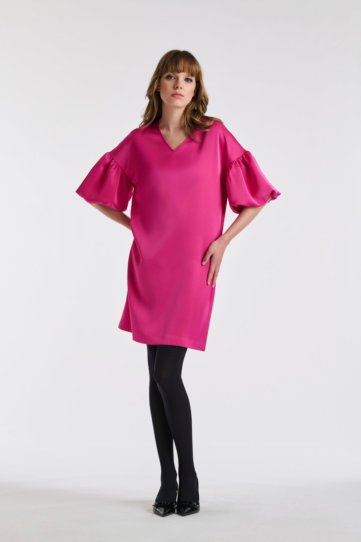 Satin puff sleeve dress