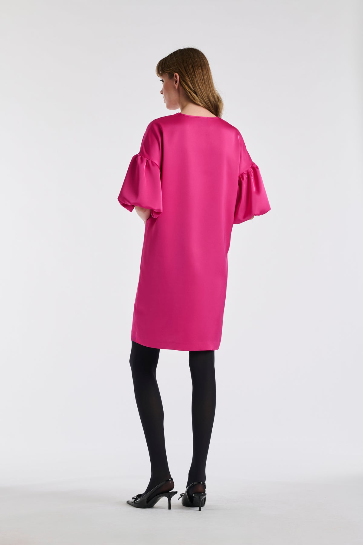 Satin puff sleeve dress