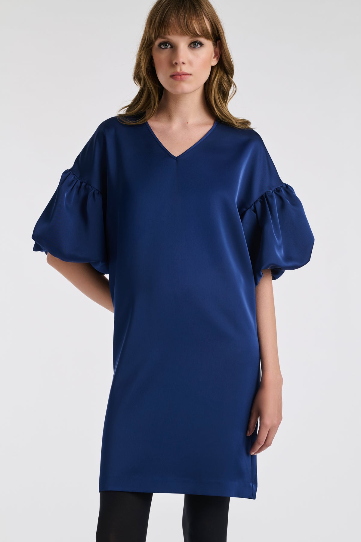 Satin puff sleeve dress