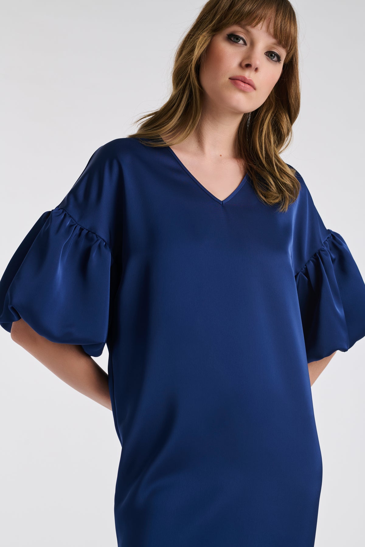 Satin puff sleeve dress